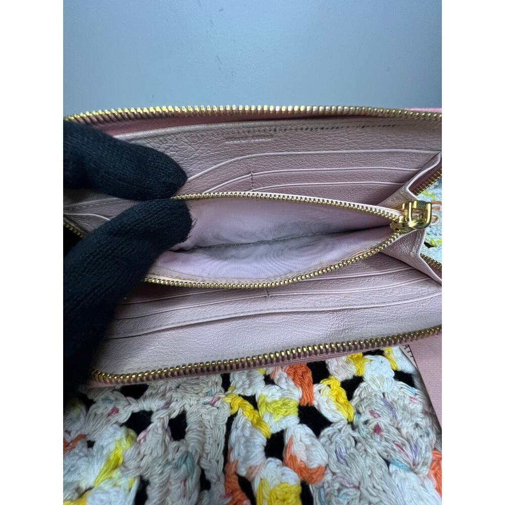 Miu Miu Madras Bicolore Bow Zip Around Wallet Rosa Gemma Pink Authentic - Picture 15 of 16